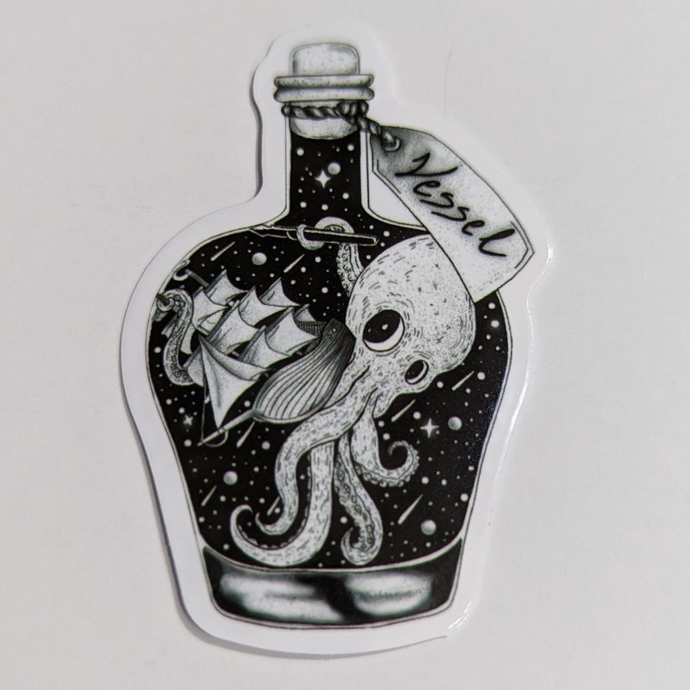 Octopus and ship in a bottle Sticker